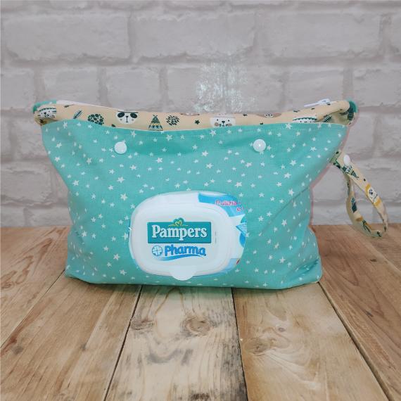 pochette cambio stoffa a tema animali indiani con tag gufo - retro tasca salviette